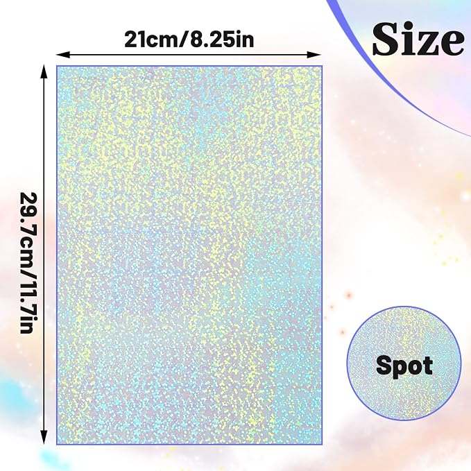 60 Sheets Holographic Laminate Sheets Clear Glitter A4 Size Vinyl Sticker Paper