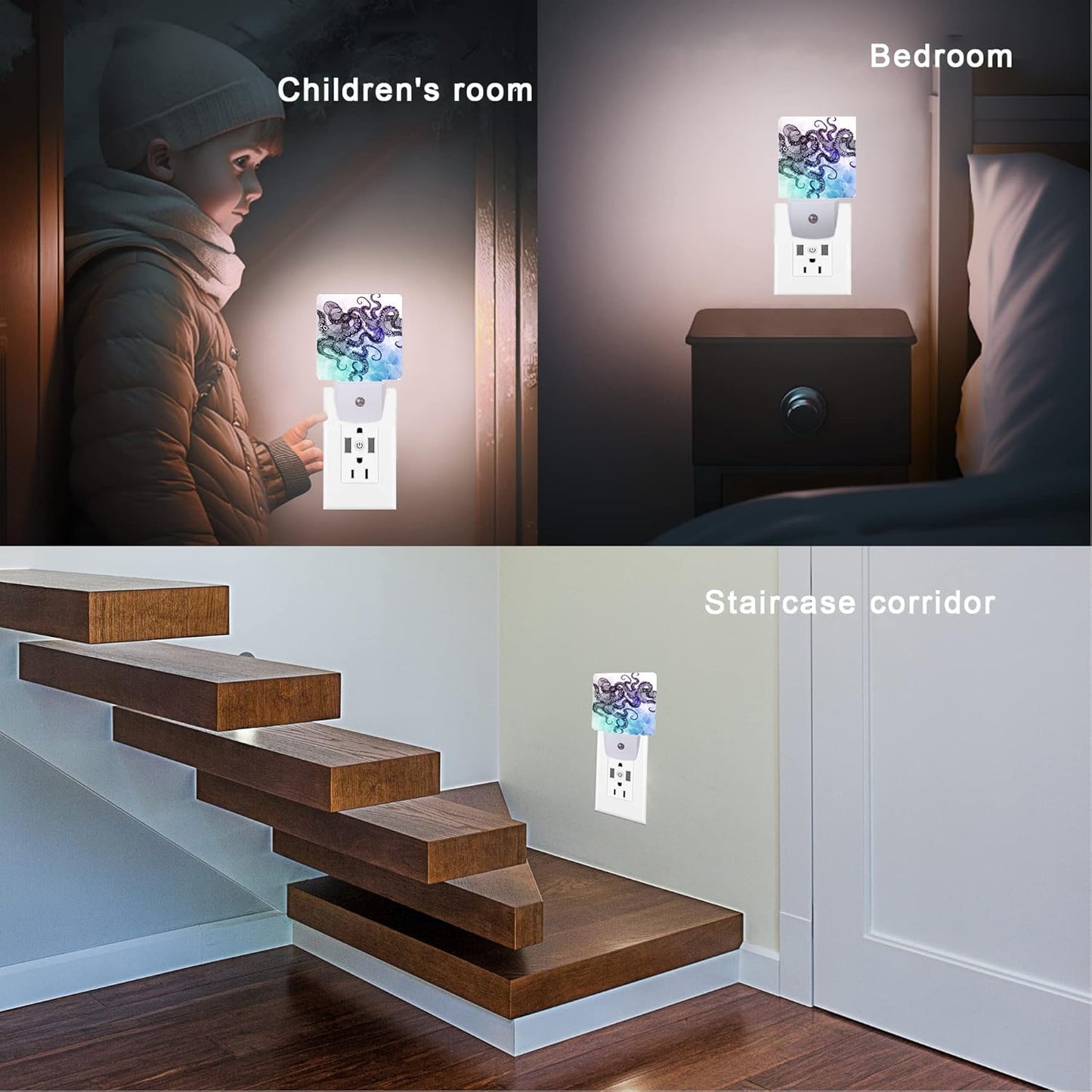 Octopus Night Light,Crystal Design Element Night Lights Plug into Wall Dusk to Dawn Sensor Led Lamp for Women Men,Led Lights for Stairway/Hallway/Bedroom