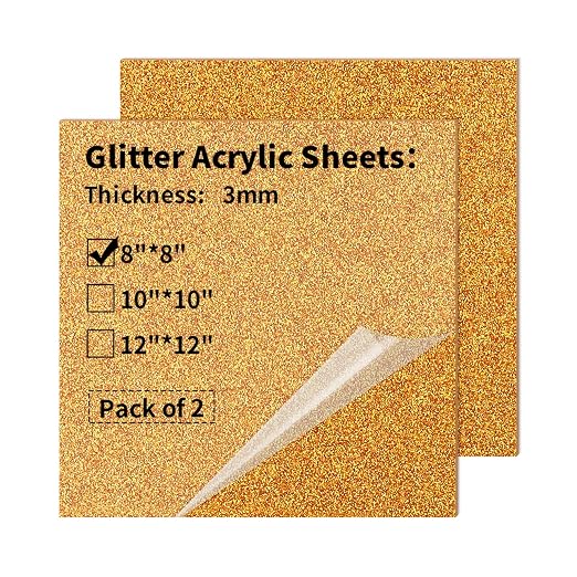 2 PCS 8 x 8 inch Glitter Colored Plexiglass Acrylic Sheets