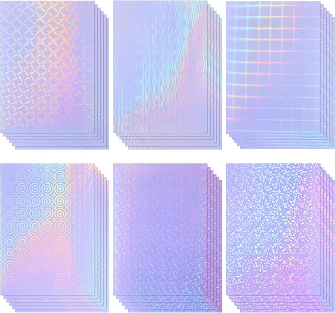 Clabby 36 Sheets Holographic Sticker Paper A4 Vinyl Holographic Laminate Sheets