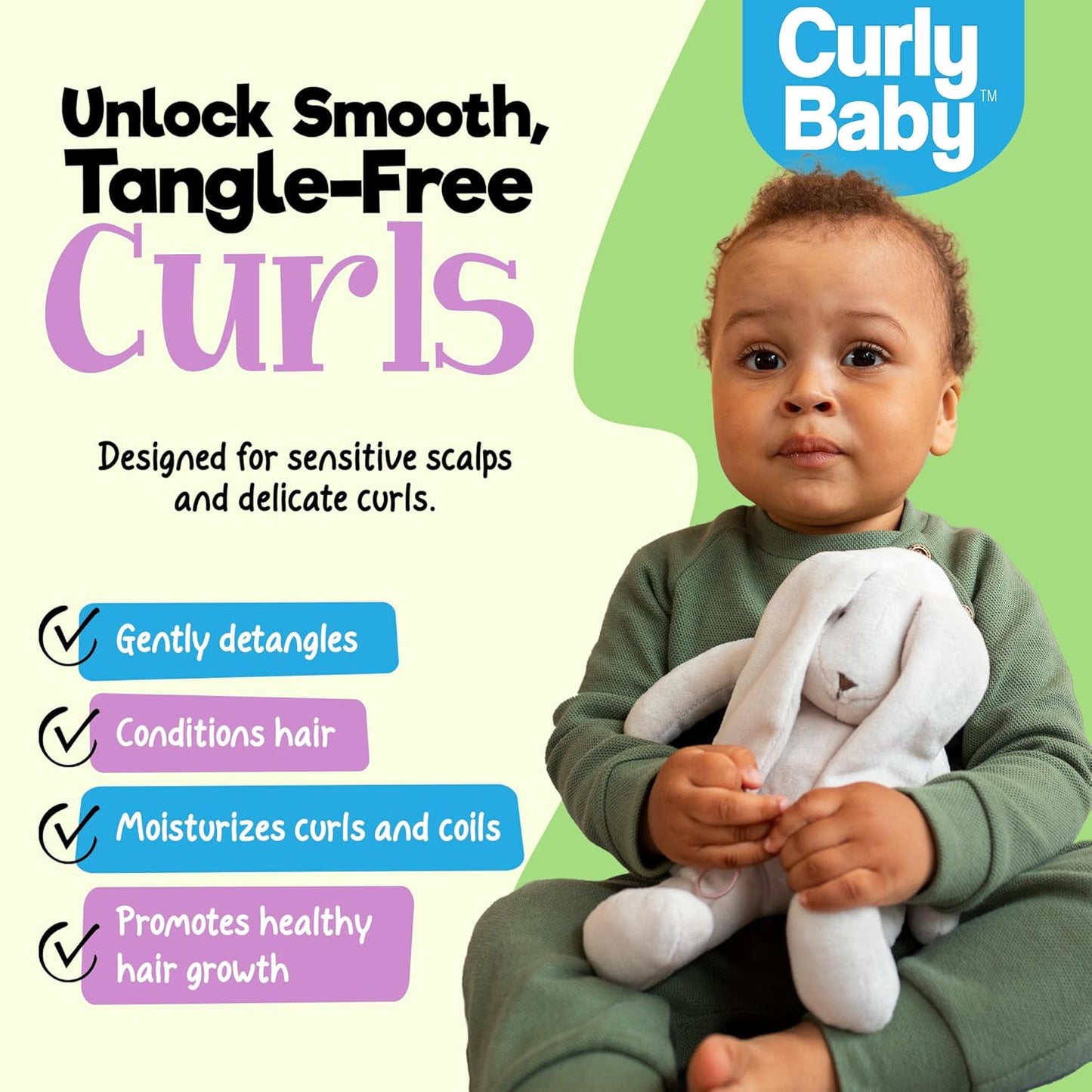 Curly Shampoo - Tear-Free, Fragrance-Free, Dermatologist-Tested, Hypoallergenic Kids Shampoo for Curly, Kinky, Coily Hair - Gentle Cleanse, Moisturizing, Promotes Healthy Hair Growth - 8oz