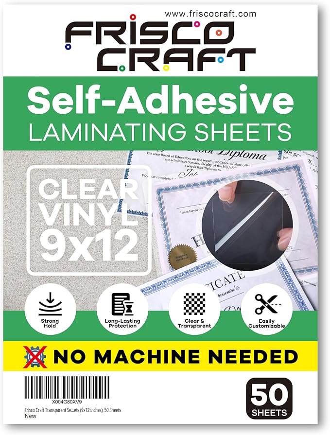 Frisco Craft Self Laminating Sheets, No Machine Needed, Self Sealing Laminate