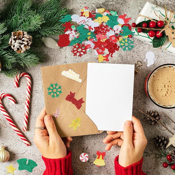 Coopay 600 Pcs Christmas Foam Stickers, Self-Adhesive Glitter Foam Stickers