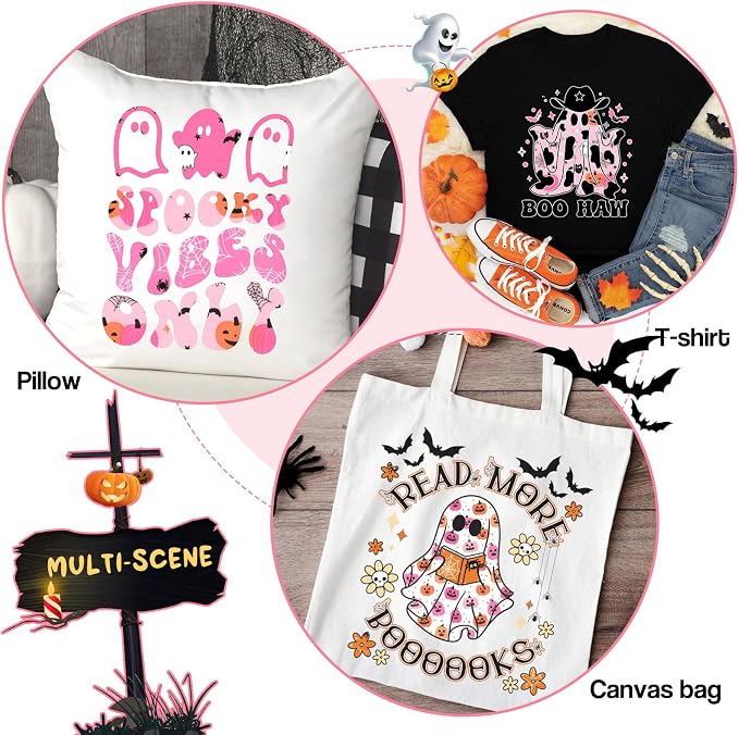 Tintnut Pink Halloween Heat Transfer Vinyl, pumpkins & bats patterned HTV
