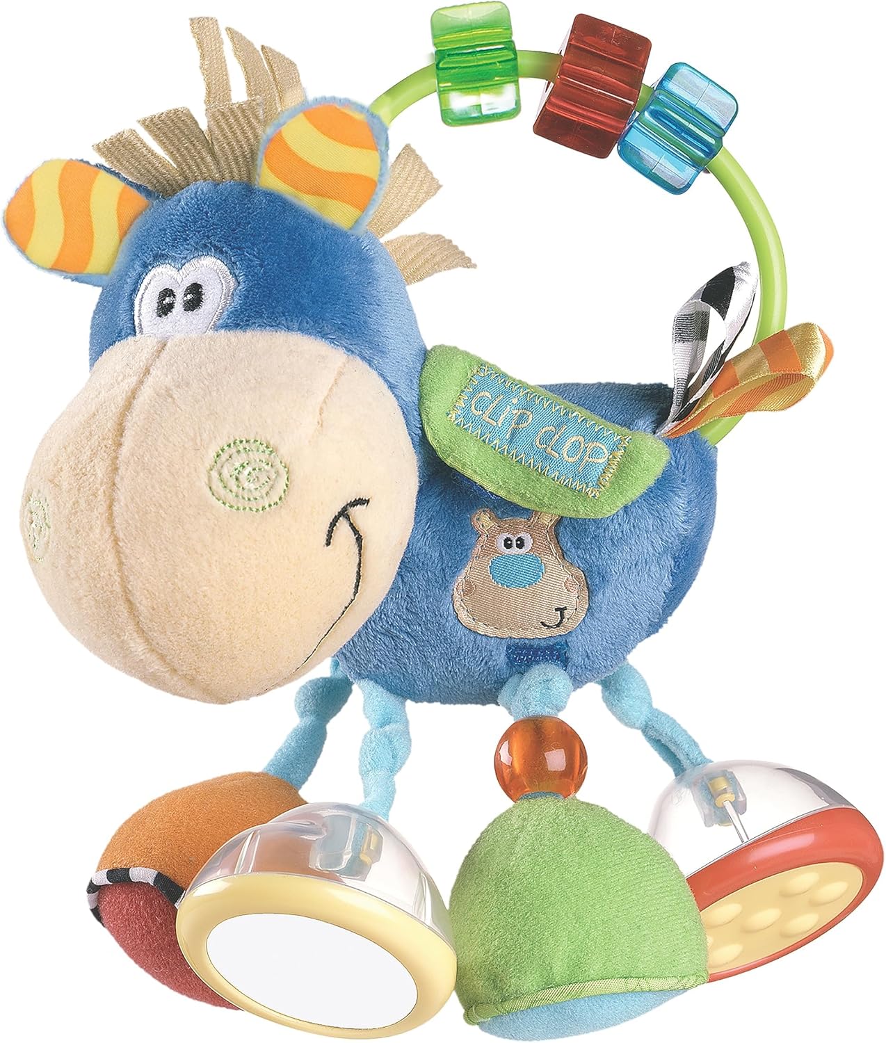 Playgro Soft Baby Toys 3-6-12 Months Developmental, 3+ Months Rattles Teething Toys for Babies, Newborn & Infant Sensory Non-Toxic Plush Baby Rattle Clip Clop Activity Gift (Blue Clip Clop)