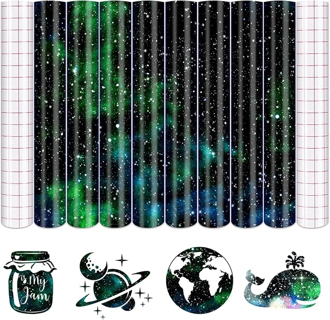 Tintnut Galaxy Permanent Vinyl 8 Sheets 12x10in Black Green Adhesive Vinyl |