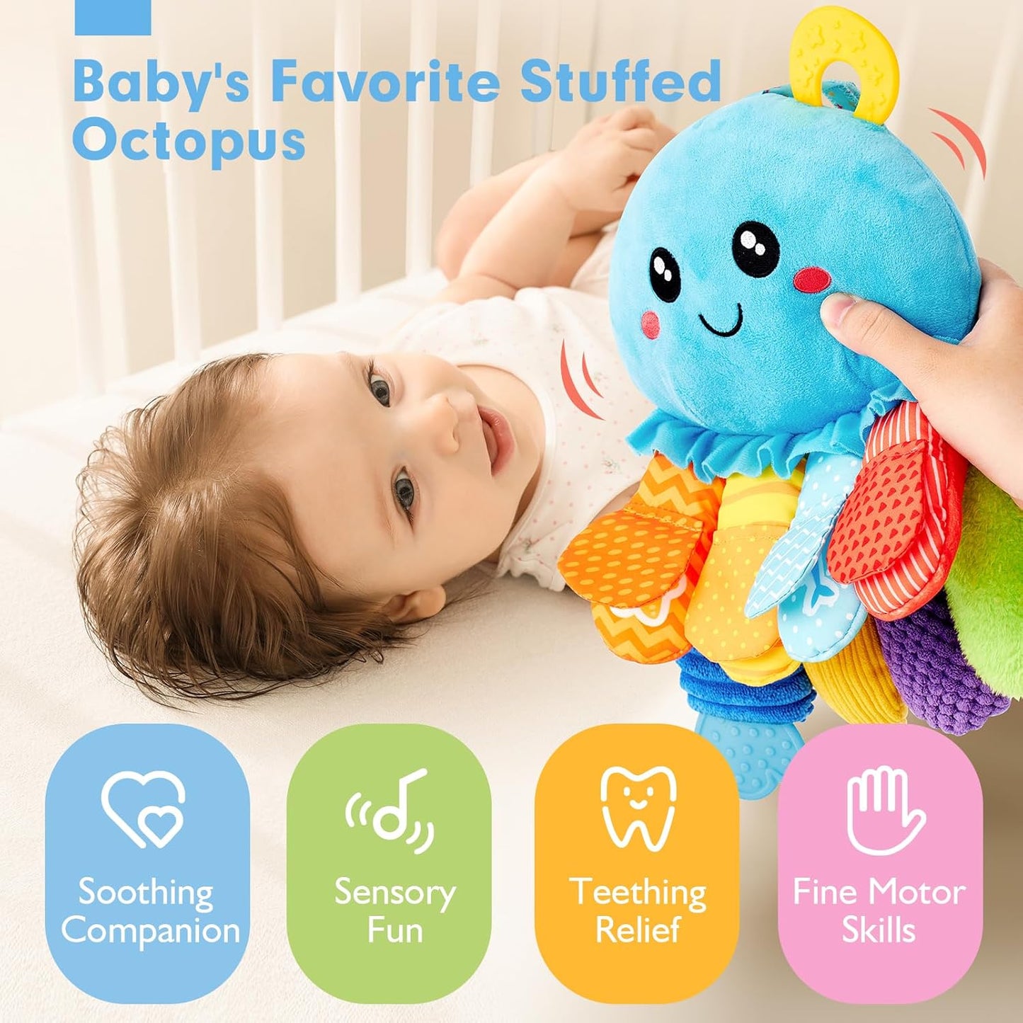 hahaland Baby Sensory Toys 3-6 Month - 15 in 1 Soft Tummy Time Toy with Crinkle Rattle Mirror for Infant Hanging Carseat Toys for 0-6 Month Developmental Newborn Montessori Toy for 3 4 5 6 Months