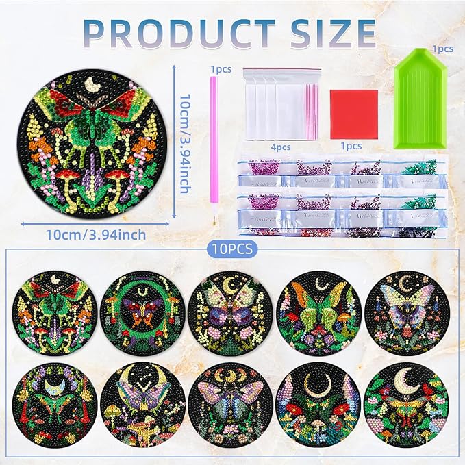 EWJRNSF 10 PCS Butterfly Diamond Art Coasters Kit