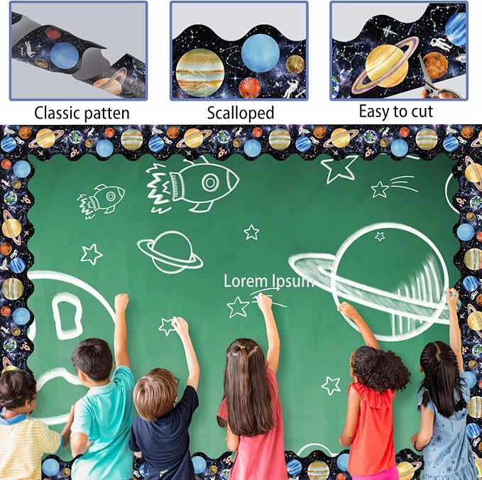 69 Ft Outer Space Border, Galaxy Space Scalloped Trim ，Night Sky Classroom