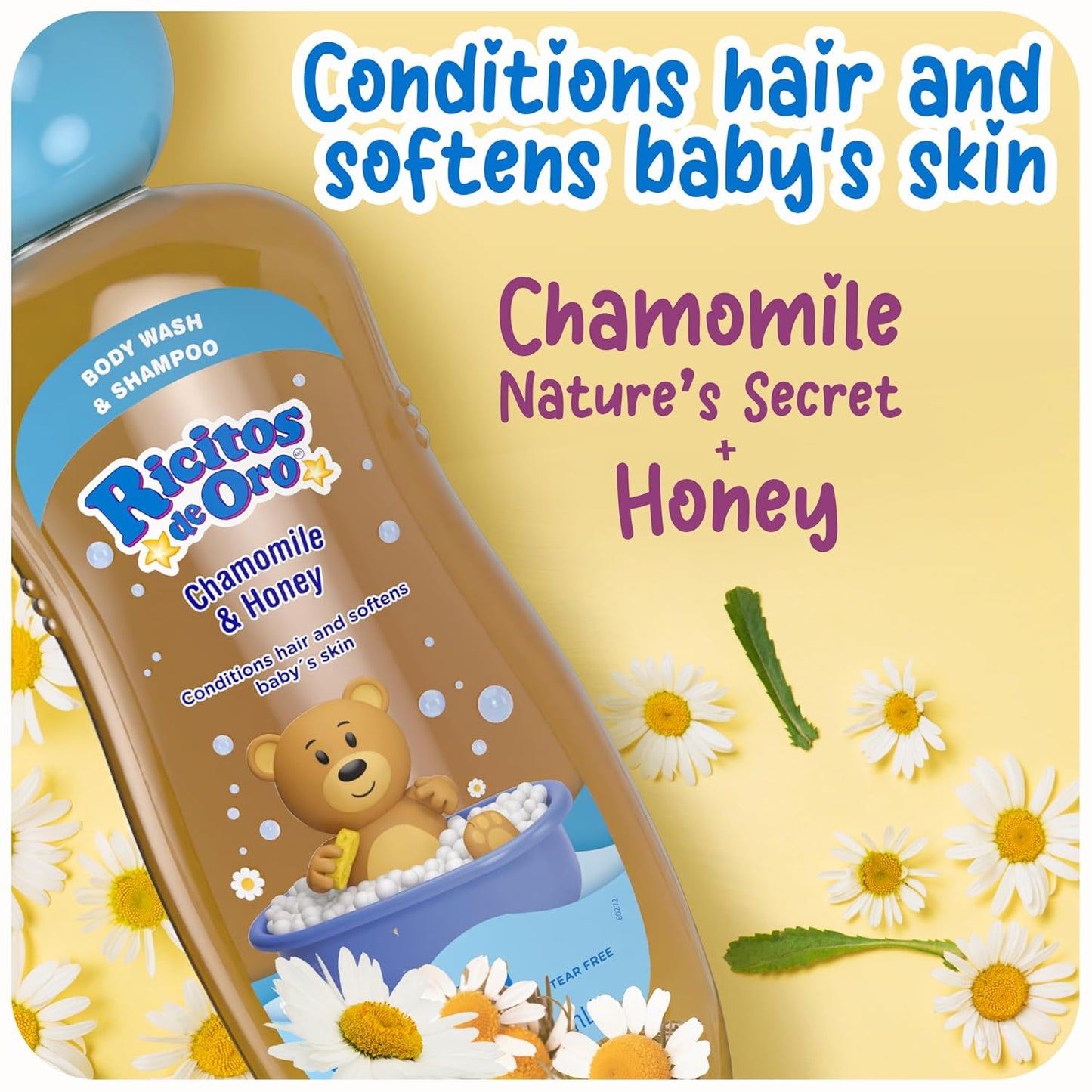 Ricitos de Oro 2 in 1 Baby Shampoo and Body Wash | Ideal for Newborns & Toddlers, Sensitive Skin, Mild Scent, Chamomile & Honey, Tear-Free, Hypoallergenic, No Harsh Ingredients, 13.5 Fl Oz, 2-Pack