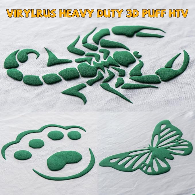 VinylRus Puff Heat Transfer Vinyl-12” x 5ft Green Heavy Duty Puff Iron on Vinyl