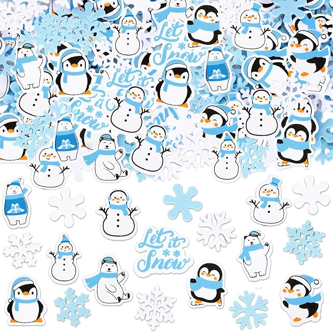Whaline 500 Pcs Winter Foam Stickers Snowflake Snowman Penguin Bear Decals Self
