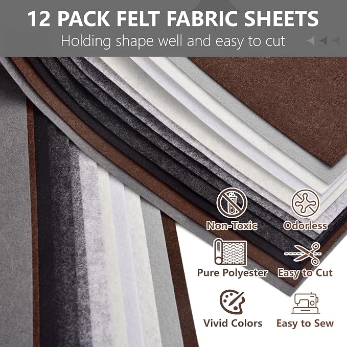 12 Rolls 8"x35" Large Stiff Felt Sheets, 1mm Felt Fabric Sheet