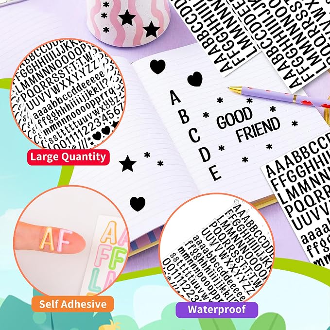 Letter Stickers 0.5 inch, Self-Adhesive Vinyl Waterproof ABC Letter Stickers