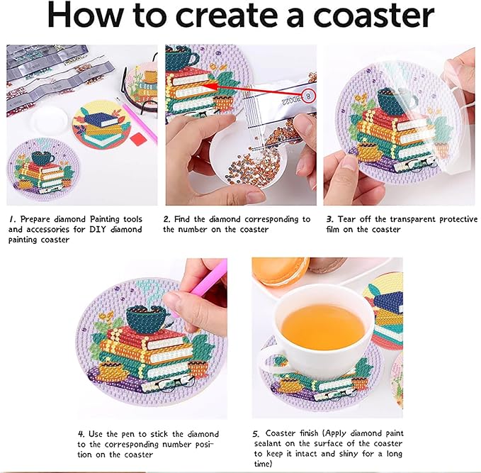 8 Pcs Book Diamond Art Coasters Kit