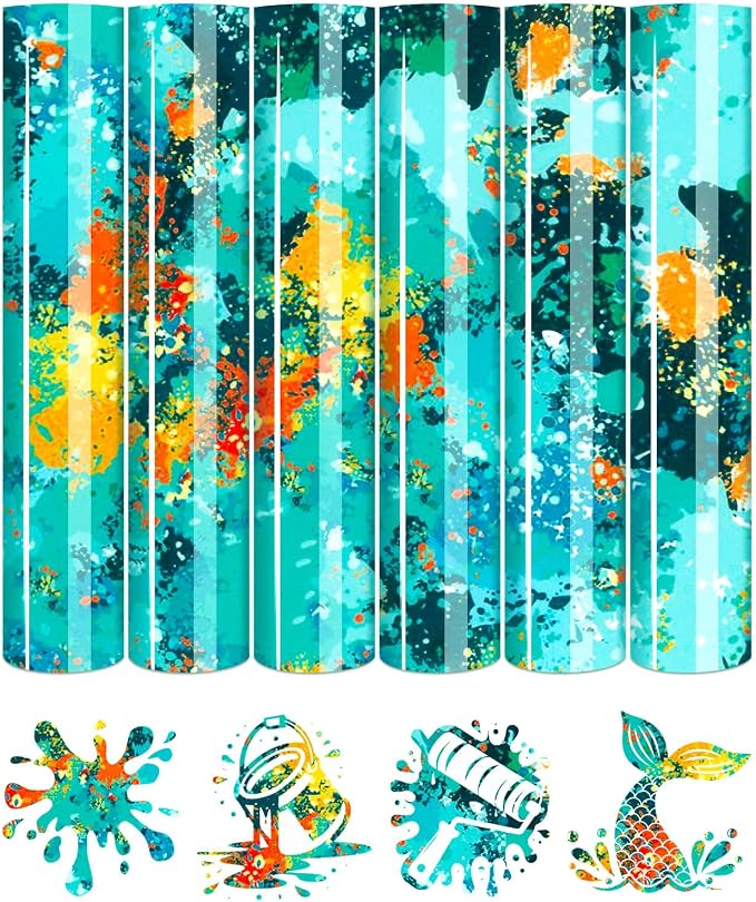 Tintnut Blue Splash Heat Transfer Vinyl, stretch washable, works