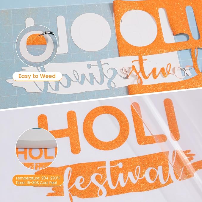 Orange Glitter HTV Heat Transfer Vinyl, Glitter Iron on Vinyl 10" x 8ft | Neon