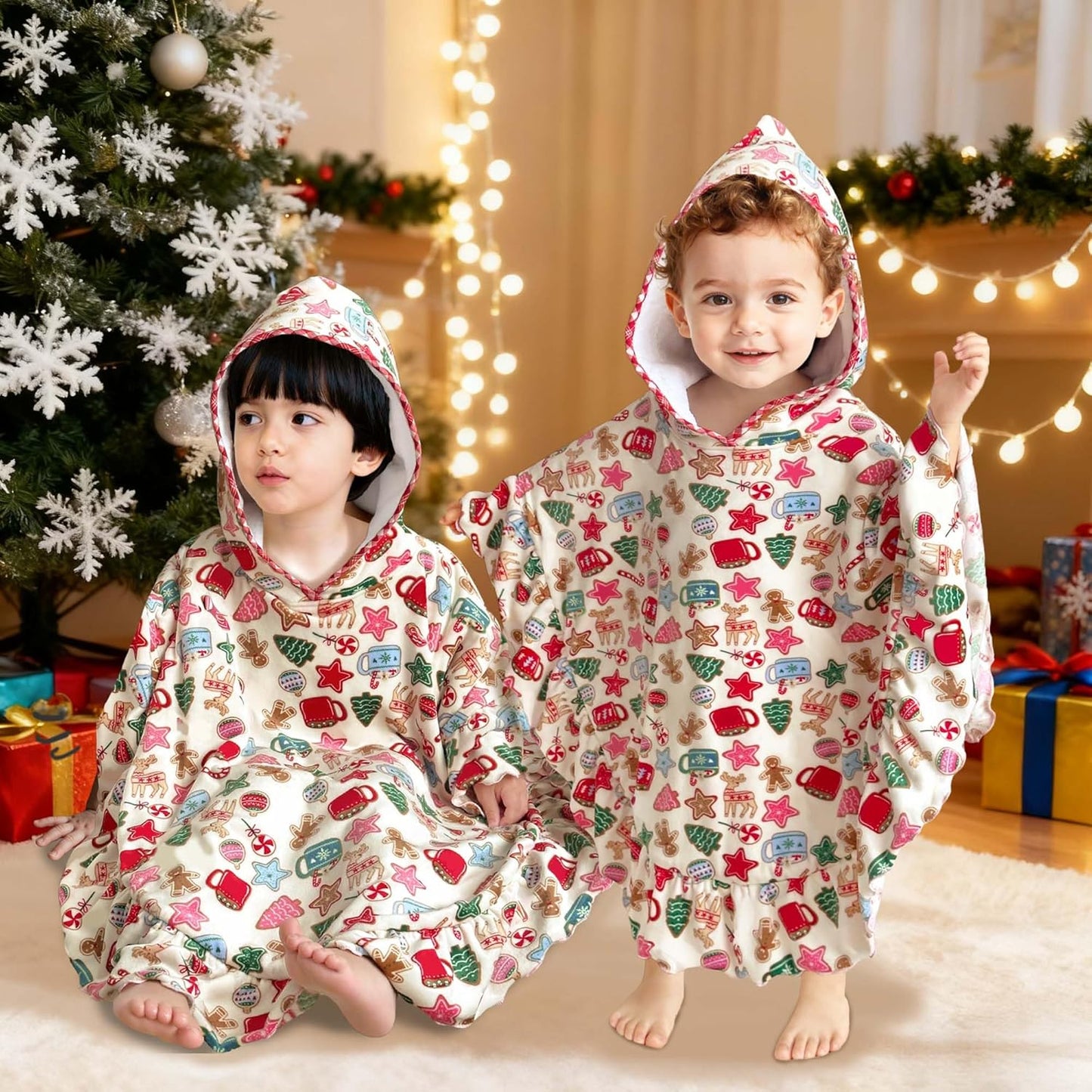 VOOVA & MOVAS Toddler Hooded Towel Poncho with Ruffle Trim | Soft 100% Cotton | Absorbent Thick Towel for Bath, Swim, Beach & Winter | Cozy, Gingersnap