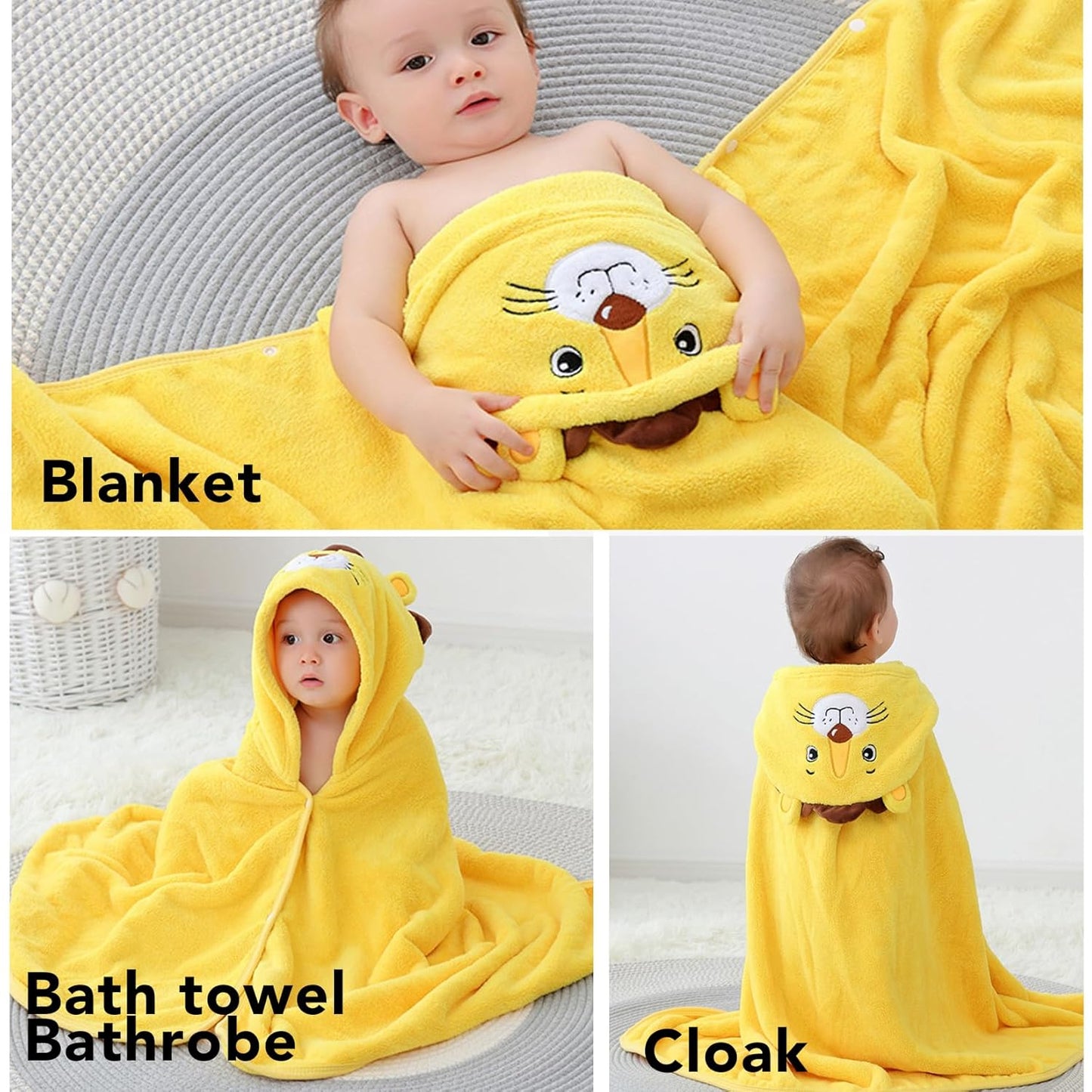 ROMASA Baby Bath Towel Ultra Soft Hooded Towel Highly Absorbent Bathrobe Blanket Toddlers Shower Gifts for Boys Girls-27.5" x 55" (Yellow Lion)