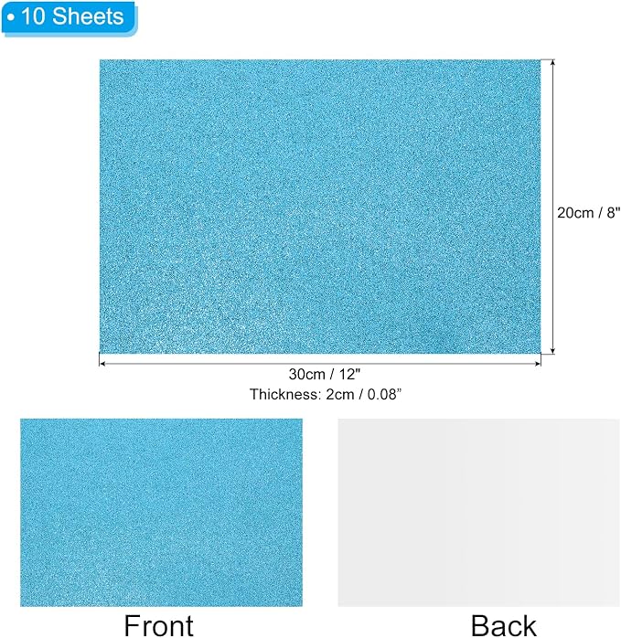 PATIKIL Light Blue Shiny EVA Glitter Foam Sheet 11 x 8 Inch 2mm Thick