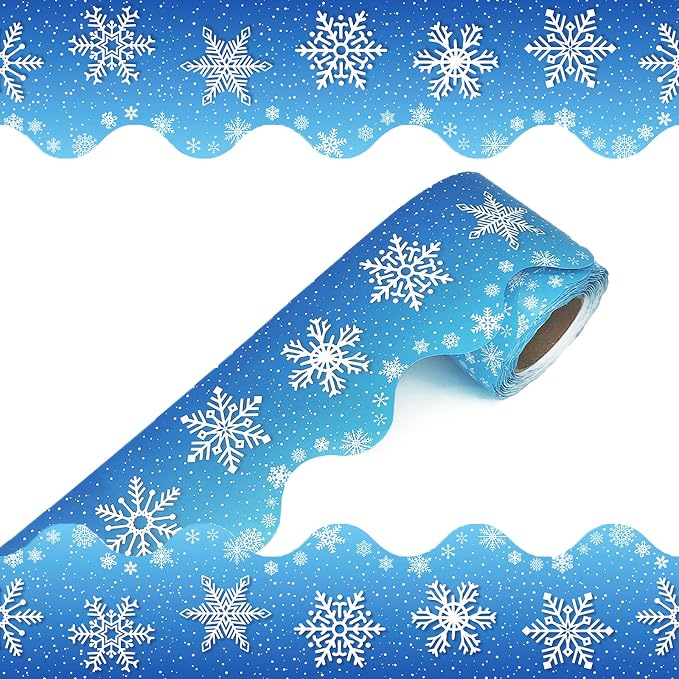 69 Feet Winter Snowflake Bulletin Board Borders, Scalloped Border Trim Holiday