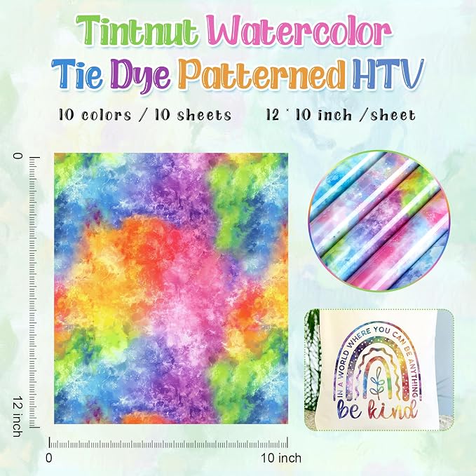 Tintnut Spring Tie Dye Heat Transfer Vinyl, PU HTV sheets, easy cut & weed