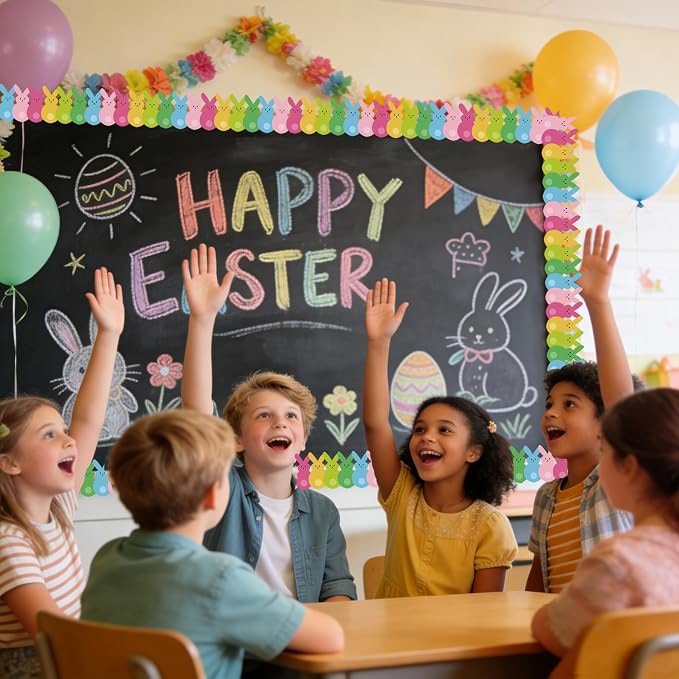 69Ft Easter Bulletin Board Borders Bunny Die-Cut Border Trim