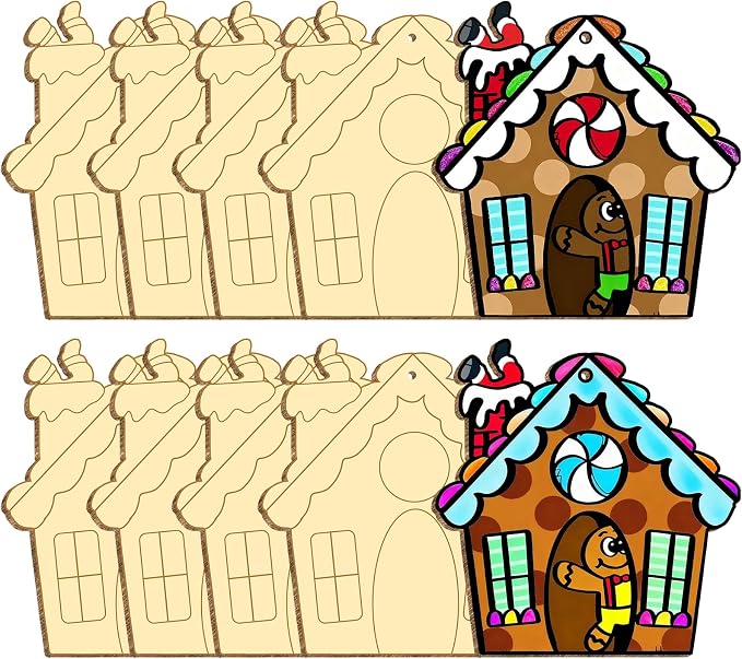Large Size 7" Christmas Crafts for Kids Wooden Gingerbread House Ornaments