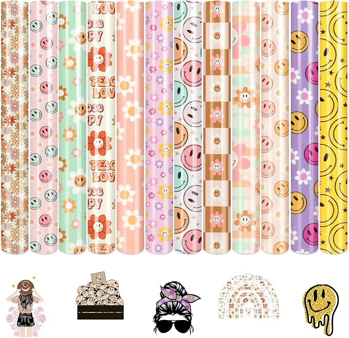 Tintnut Daisy and Smiley Heat Transfer Vinyl, easy cut & weed, stretch washable