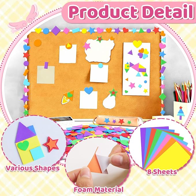 850Pcs Foam Stickers Foam Shape Stickers Heart Star Square Geometric Sticker