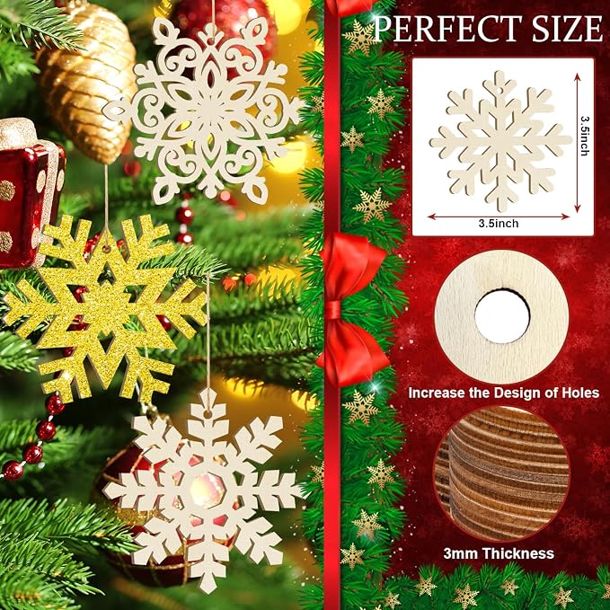 36PCS Wooden Christmas Decoration Snowflake Ornaments to Paint Christmas