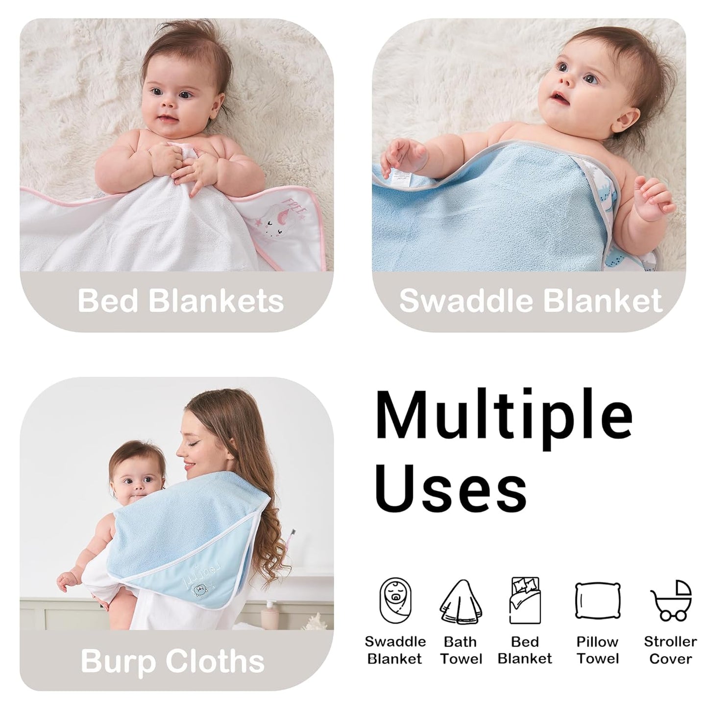 Viviland Baby Towels and Baby Wash Cloths Set Hooded Baby Towels Baby Wipes Absorbent Bath Face Towels Burp Cloths or Face Towels for Girl Boy 6-Pack Size 28 x 28 Inch(Dinosaur)