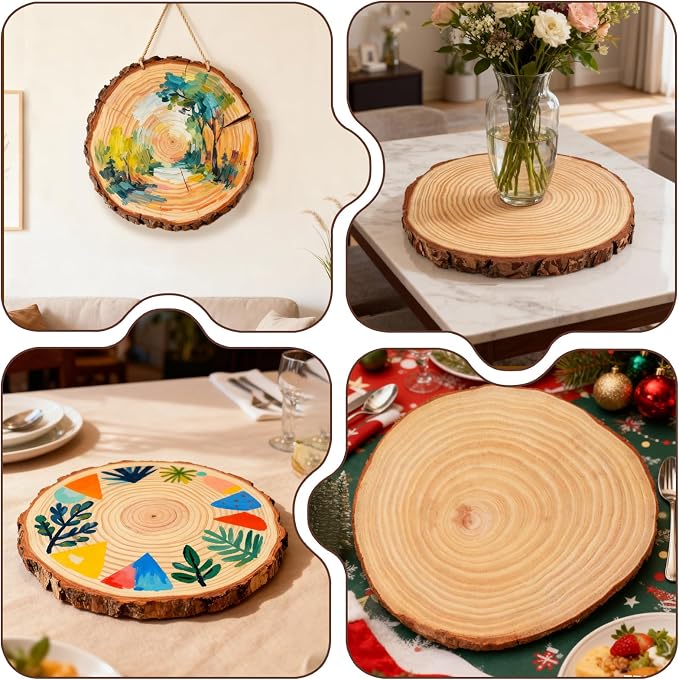 FSWCCK 2 Pack Nature Unfinished Round Wood Slices, 11-13 Inches Wooden Circle