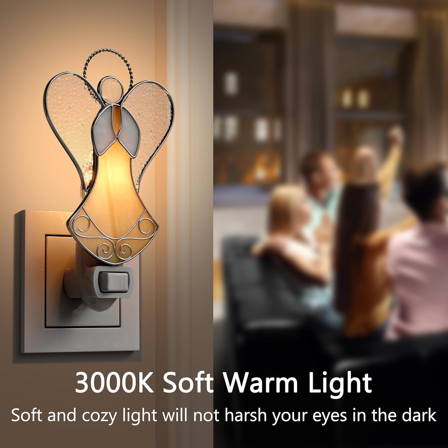 Night Lights Plug into Wall,Stained Glass Yellow Angel Plug in Night Light for Wall Socket Decorative Nightlight for Bedroom Hallway Kitchen Home for Mom Mother`s Day Birthday Christmas Gifts