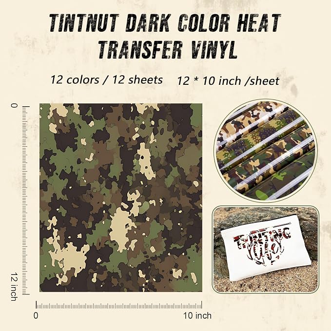 Tintnut Multi-Color Camo Heat Transfer Vinyl, easy cut & weed, stretch washable