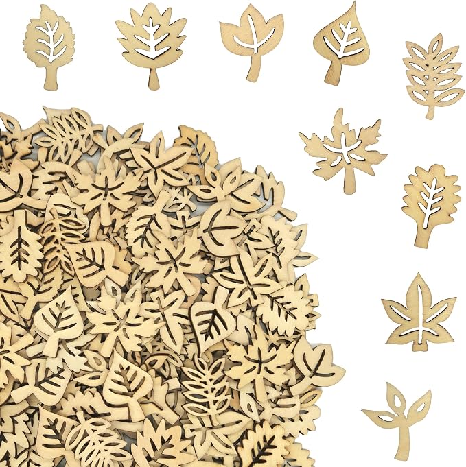 DIYOMR 200Pcs Hollow Wood Pieces Unfinished Wooden Vintage Embellishments