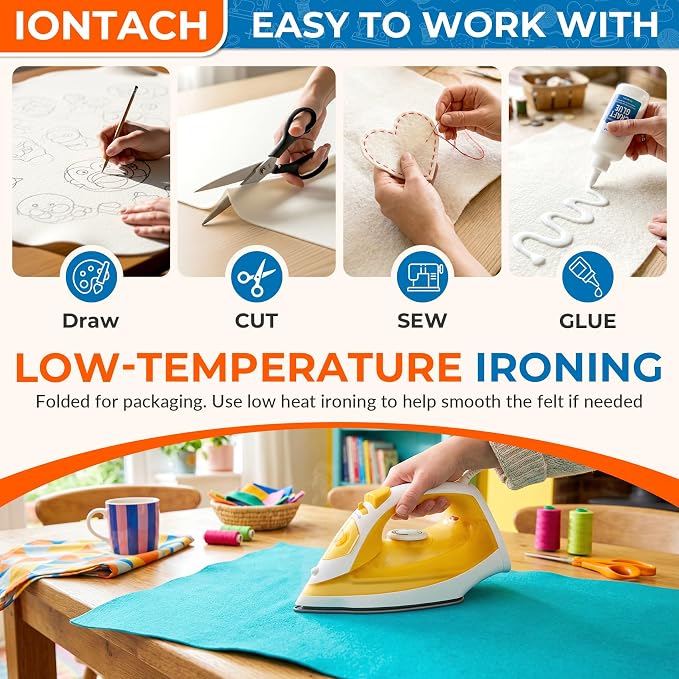 IONTACH 18" X 18" Soft Felt Sheets 1.6mm Thick | Acrylic Felt Fabric Sheets