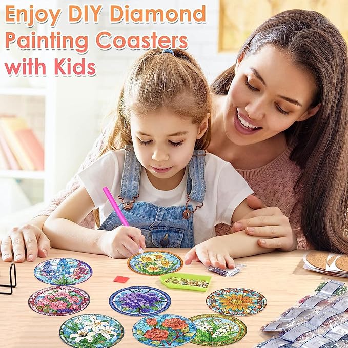 ijbnhd 8 PCS Flowers Diamond Art Coasters | Diamond Painting Coasters Kits