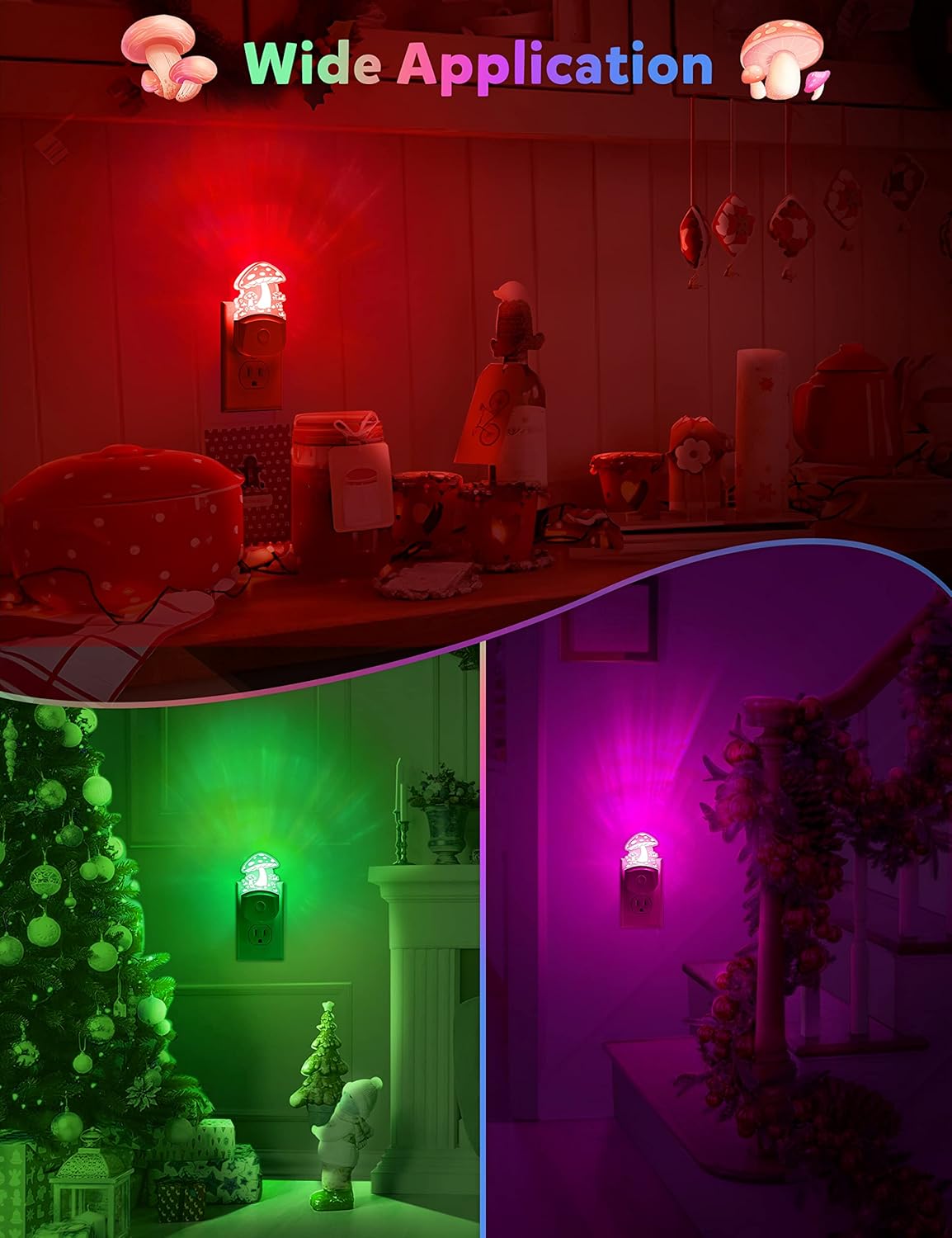 Mushroom Night Light [2 Pack], Plug in Lamp, 8 Color Changing LED Night Lights for Adults Kids Baby Children NightLight Wall Mushroom Decor Lamp for Bedroom Bathroom,Toilet,Stairs,Kitchen,Hallway