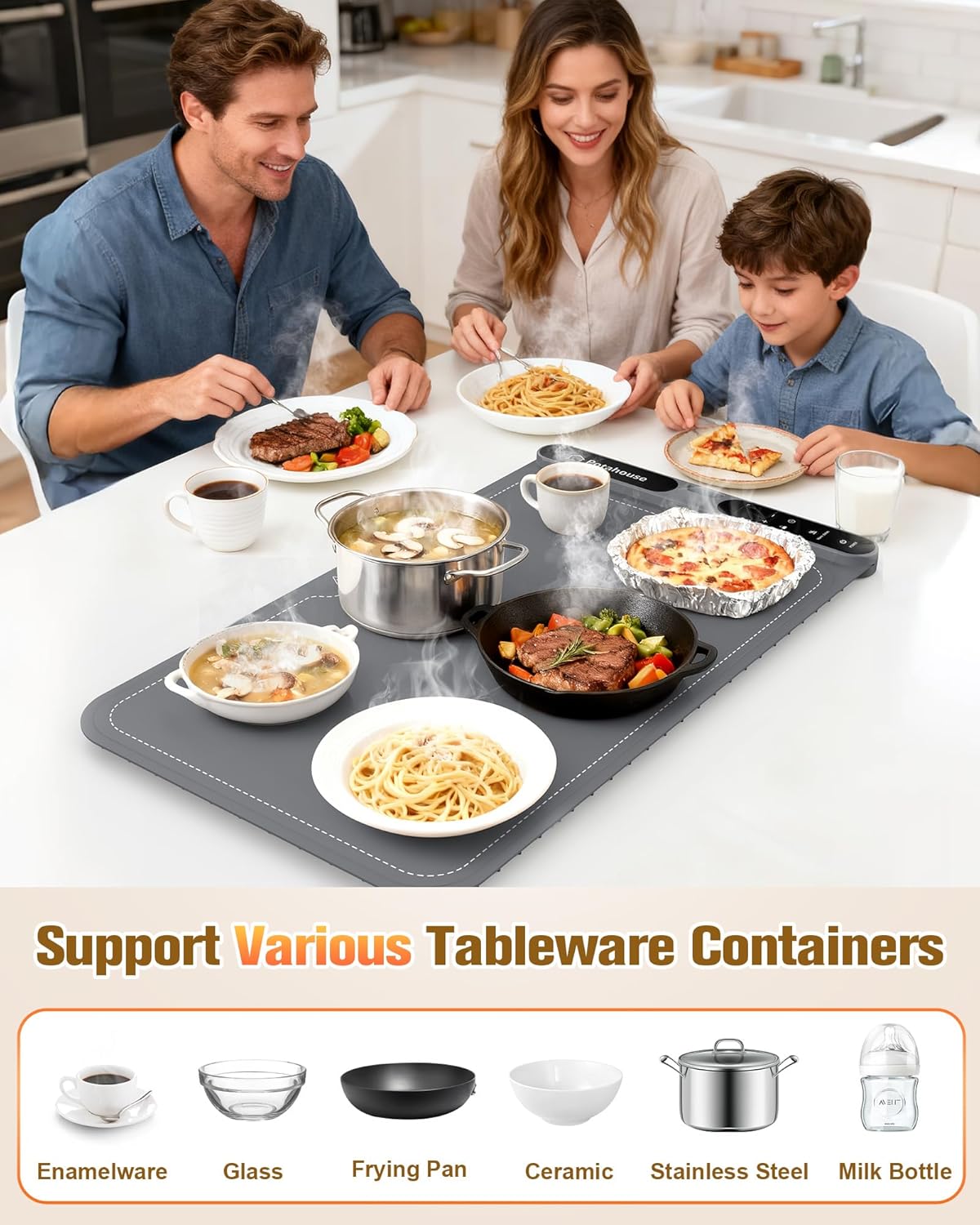 Food Warming Mat, 5s Fast Heating,Electric Warming Tray with 7 Temp 8 Timer Settings,Rollable & Portable Food Warmer for Parties,Buffet,Home and Travel Use, 23"x15"