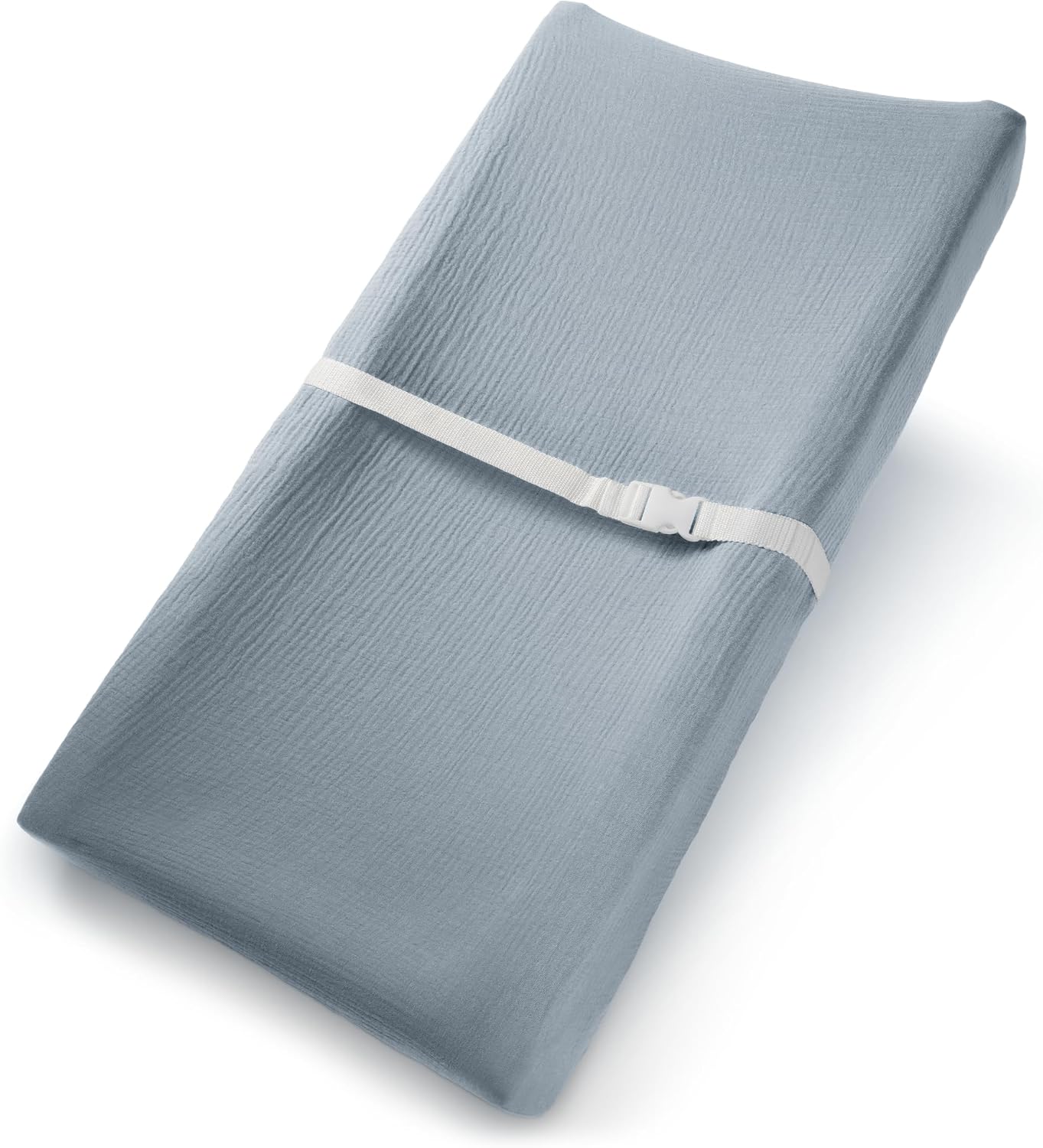 Comfy Cubs Muslin Fitted Changing Pad Cover - Soft, Breathable & Washable 100% Cotton Fitted Sheet for Baby's Comfort - Universal Fit for Flat & Curved Baby Changer Pad - Pacific Blue