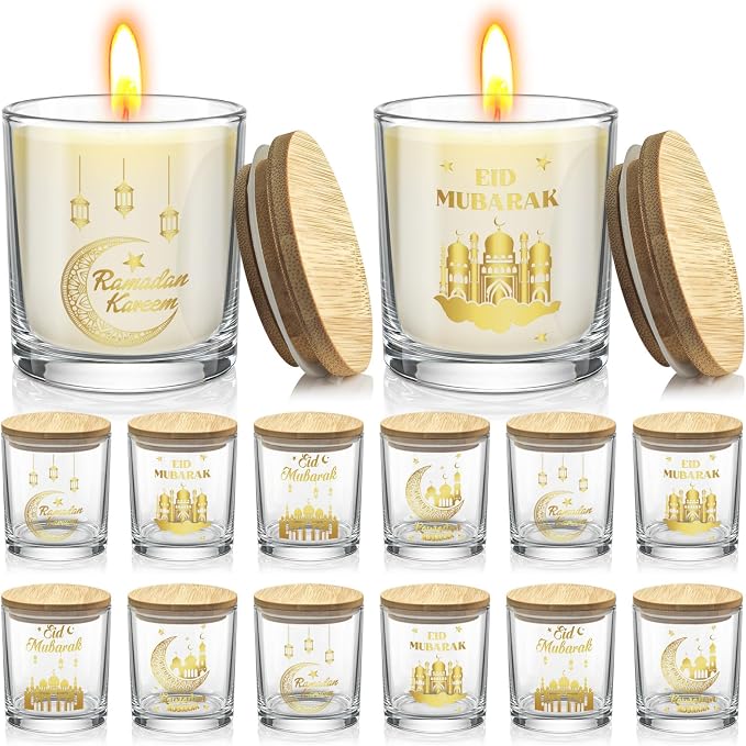 Cinrobiye 12 Pcs Ramadan Mubarak Candle Making Jars 7oz Glass Containers