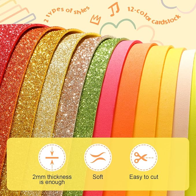 Feifeiya 48 Pcs Orange EVA Foam Sheets 8 x 12 Inch, 36 Regular Foam Sheets 12