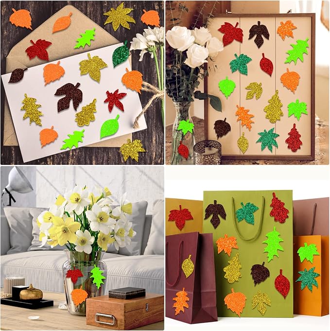 Coopay Glitter Fall Leaf Stickers Thanksgiving Christmas Adhesive Foam Maple