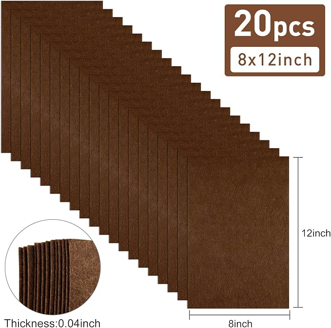 20 Pcs Brown Felt Fabric Sheet 8" x 12" Assorted Color Felt Fabric Sheets