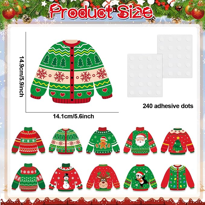 60pcs Christmas Theme Cutouts Ugly Sweater Bulletin Board Decorations Xmas Ugly