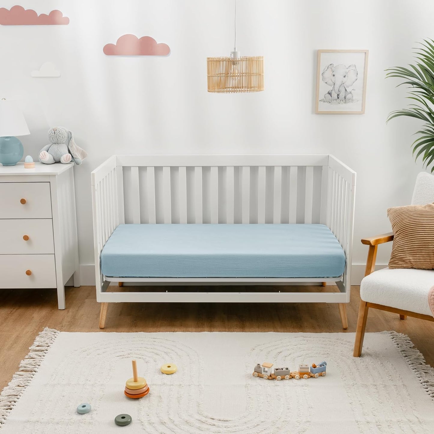 Comfy Cubs 100% Muslin Cotton Fitted Crib Sheet - Soft, Standard & Breathable Crib Sheets for Toddler Mattress - Snug Fit, Secure Elastic with Beautiful Packaging for Boys & Girls - Sky Blue