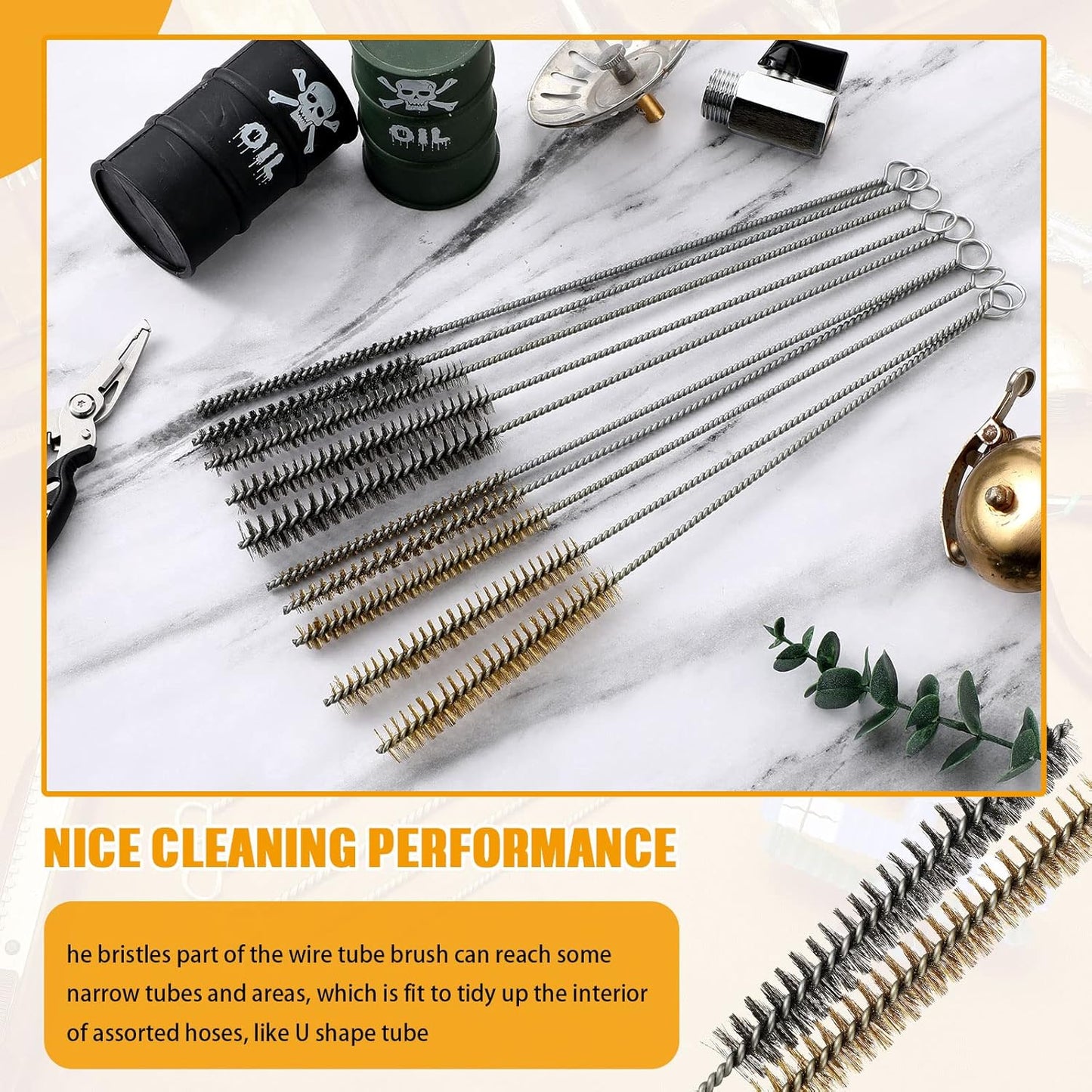 Wire Tube Brushes Bulk for Cleaning Pipe Tube Brass Stainless Steel Round Wire Brush for Auto Parts Christmas, Bottles, Tubes, 5 Sizes(20 Pieces)