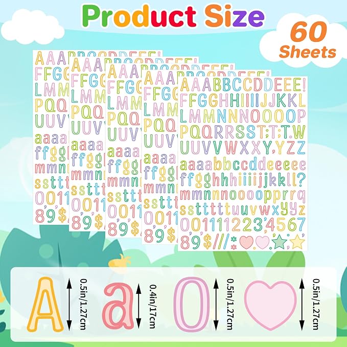 Letter Stickers 0.5 inch, Self-Adhesive Vinyl Waterproof ABC Letter Stickers