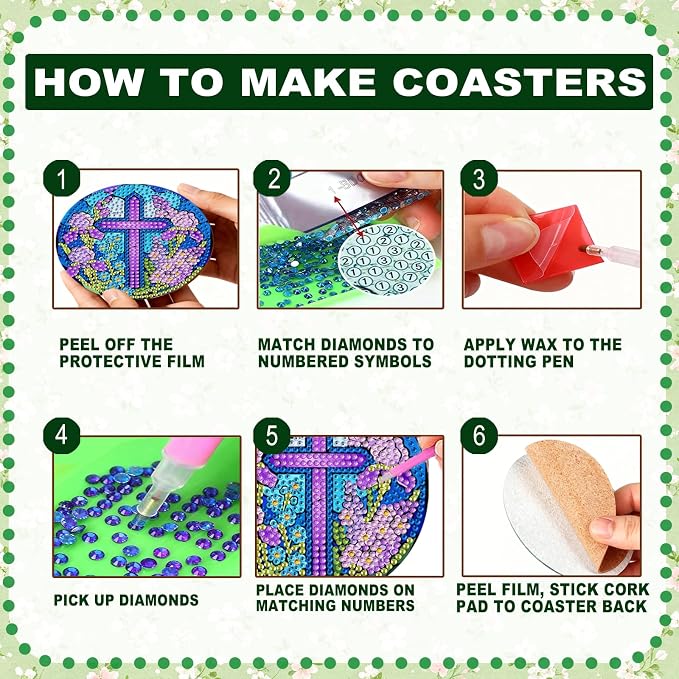 8-Pack Diamond Art Coaster Kit